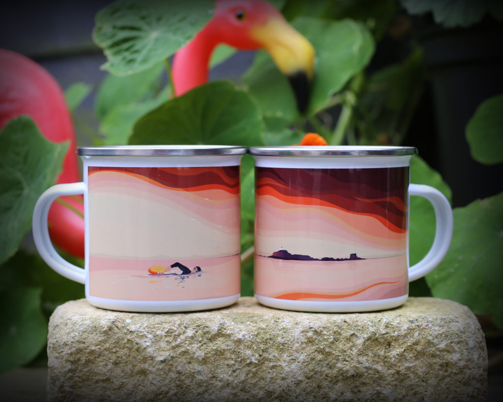 yellowcraigs swim enamel mug by helen wyllie