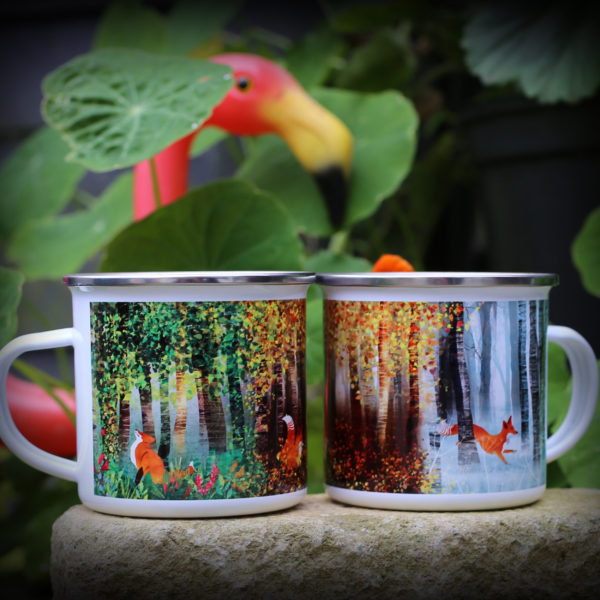 Foxes enamel camping mug