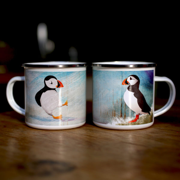 Puffin enamel camping mug