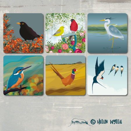 coaster set field-birds by helen wyllie
