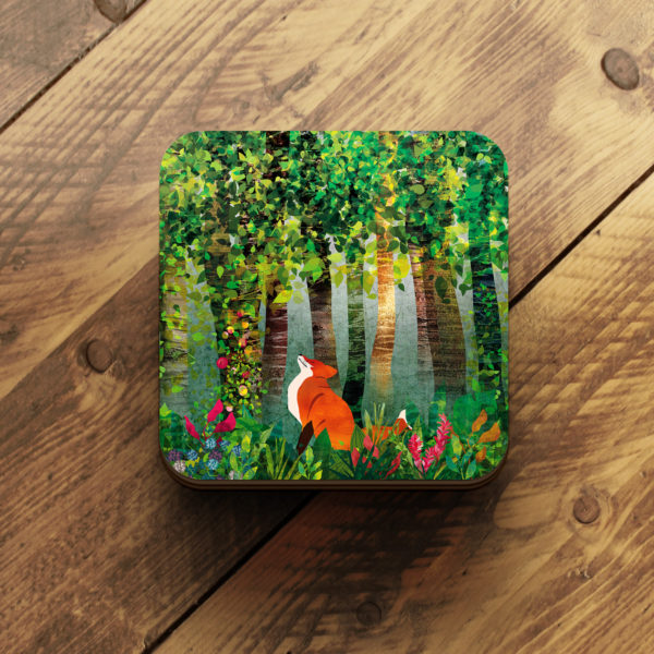 Summer fox in birch trees coaster