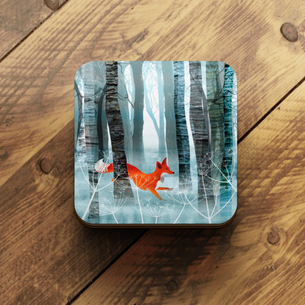 Winter fox in birch trees coaster