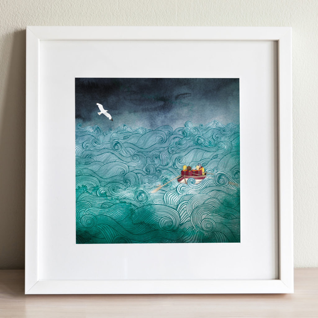 Coastal rowing print by helen wyllie