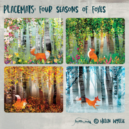four seasons of foxes place mats by helen wyllie