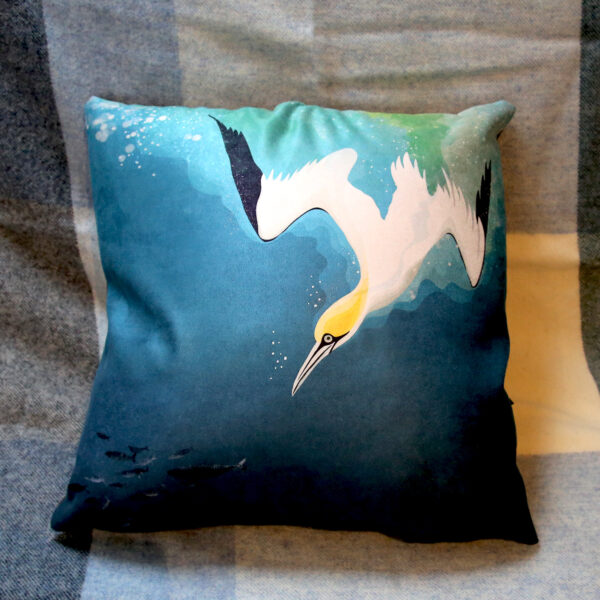 helen wyllie diving gannet cushion