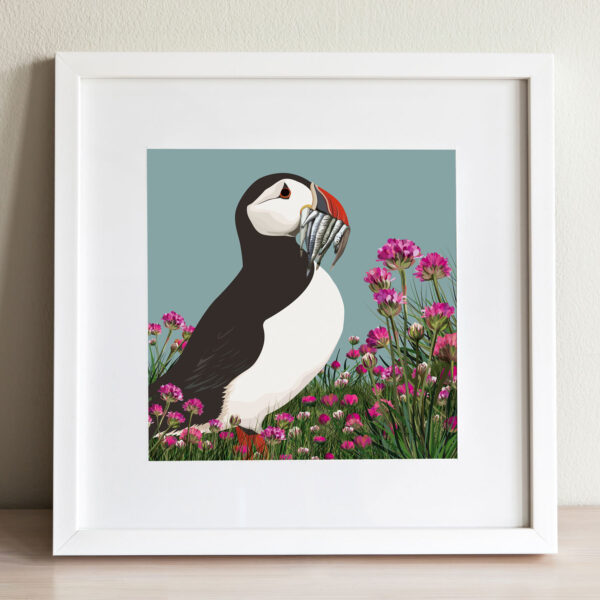 Puffin and Sea Thrift by helen wyllie