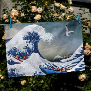 Great Wave off North Berwick (after Hokusai) tea towel - helen wyllie