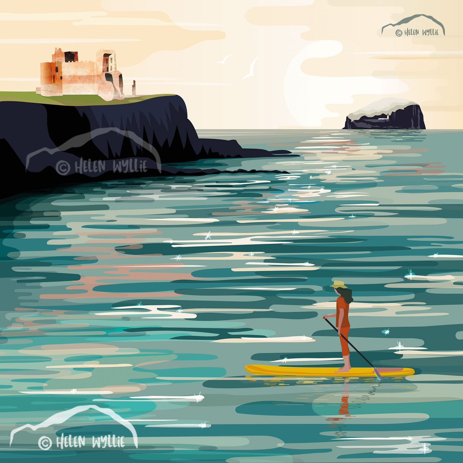 Tantallon castle and paddler by helen wyllie